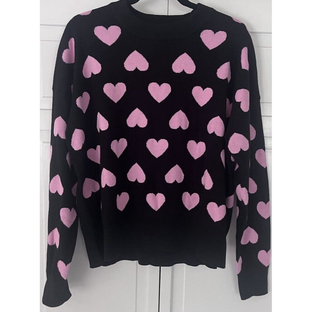 Beach Riot Black Sweater Baby Pink Hearts Size Medium